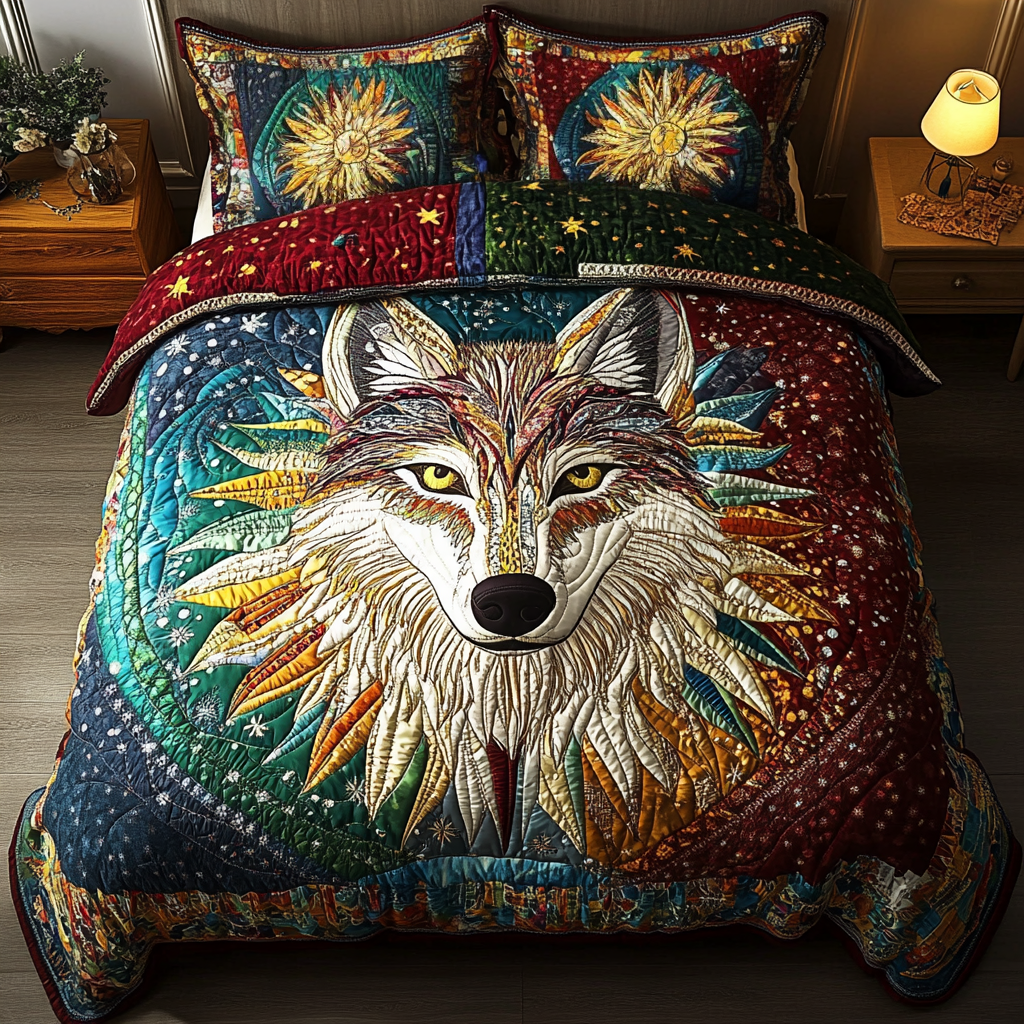 Shadow Wolf 3-Piece Quilted Bedding Set NCU0DK4153