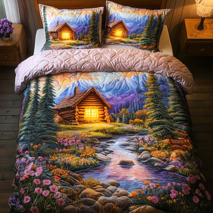 Log Cabin 3-Piece Quilted Bedding Set NCU0VT221