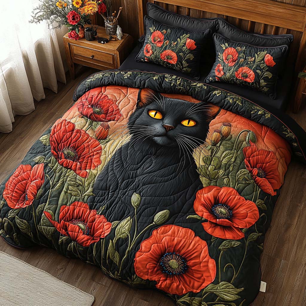 Shadowed Poppy 3-Piece Quilted Bedding Set NCU0XD575