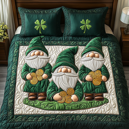 Shamrock Gnome Bliss 3-Piece Quilted Bedding Set NCU0TL2229