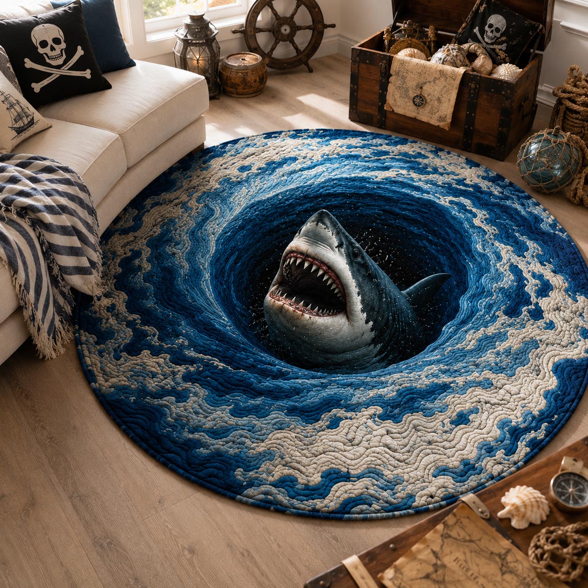 Shark Abyss Quilted Round Mat NCU0DV9964