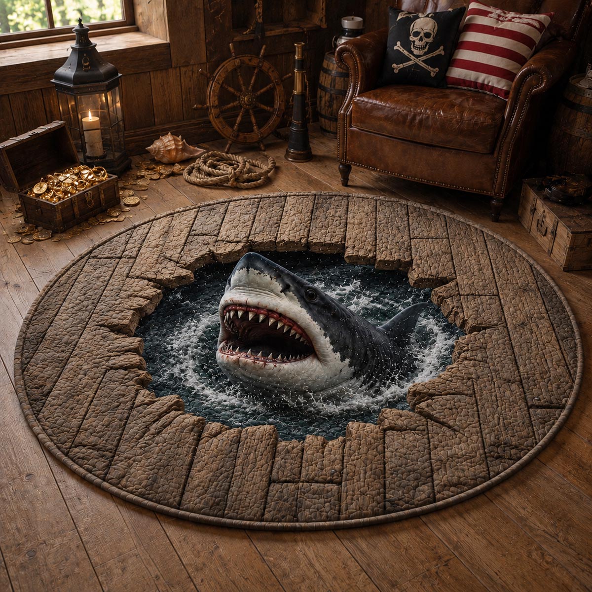 Shark Breach Quilted Round Mat NCU0DV9968
