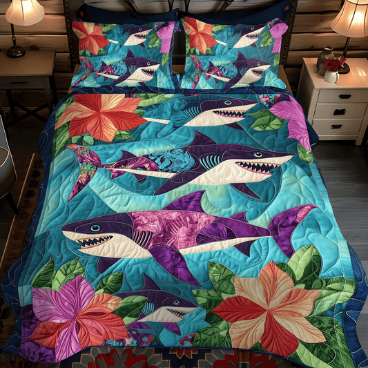 Shark Holiday 3-Piece Quilted Bedding Set NCU0DV932