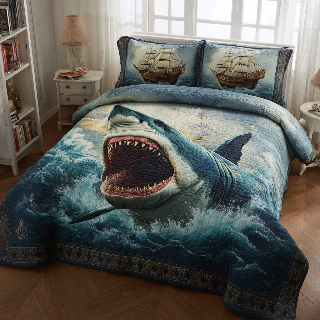 Shark Majesty 3-Piece Quilted Bedding Set NCU0DK8204