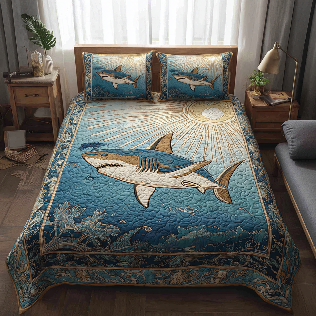 Shark Power 3-Piece Quilted Bedding Set NCU0DK8206
