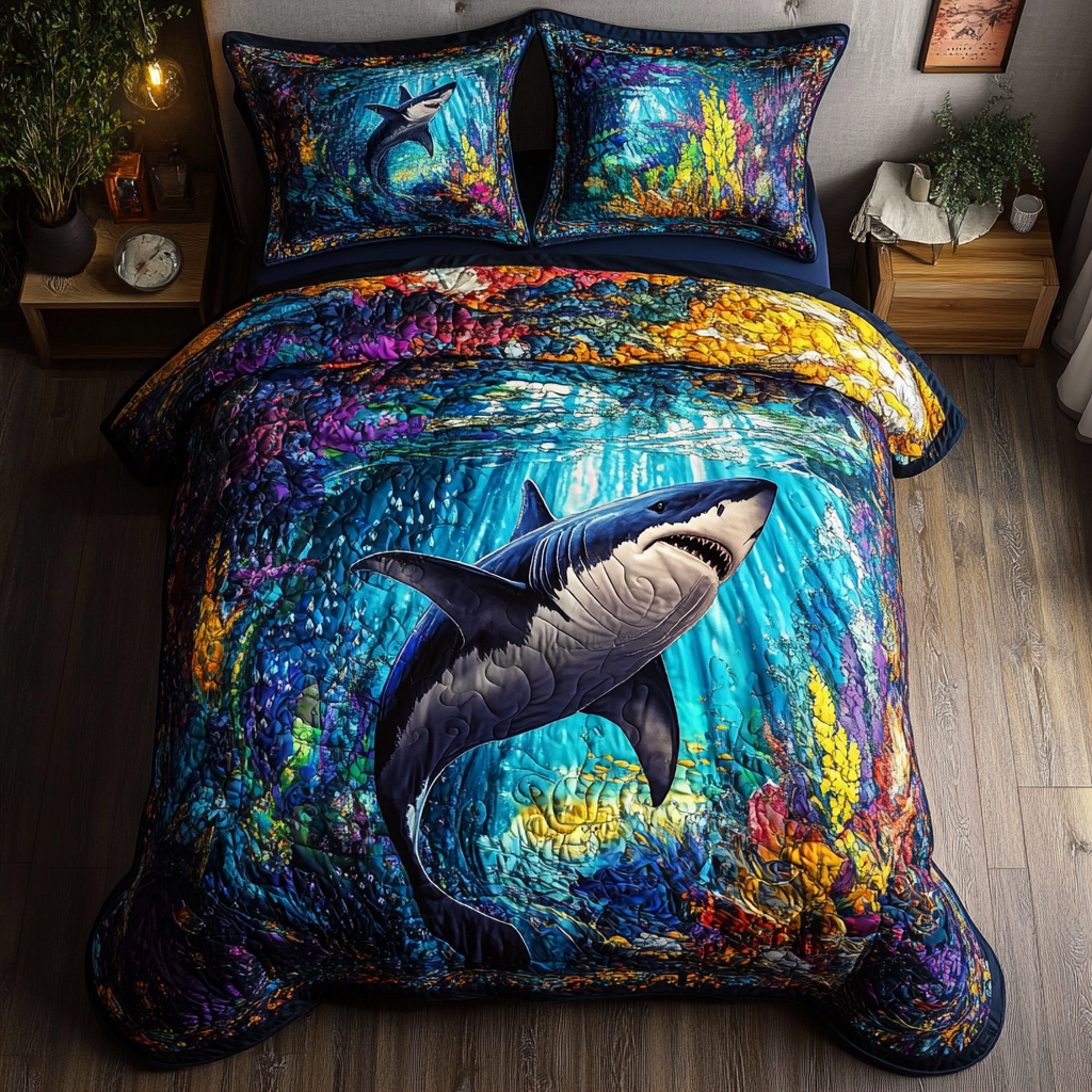 Shark Realm 3-Piece Quilted Bedding Set NCU0DK8208