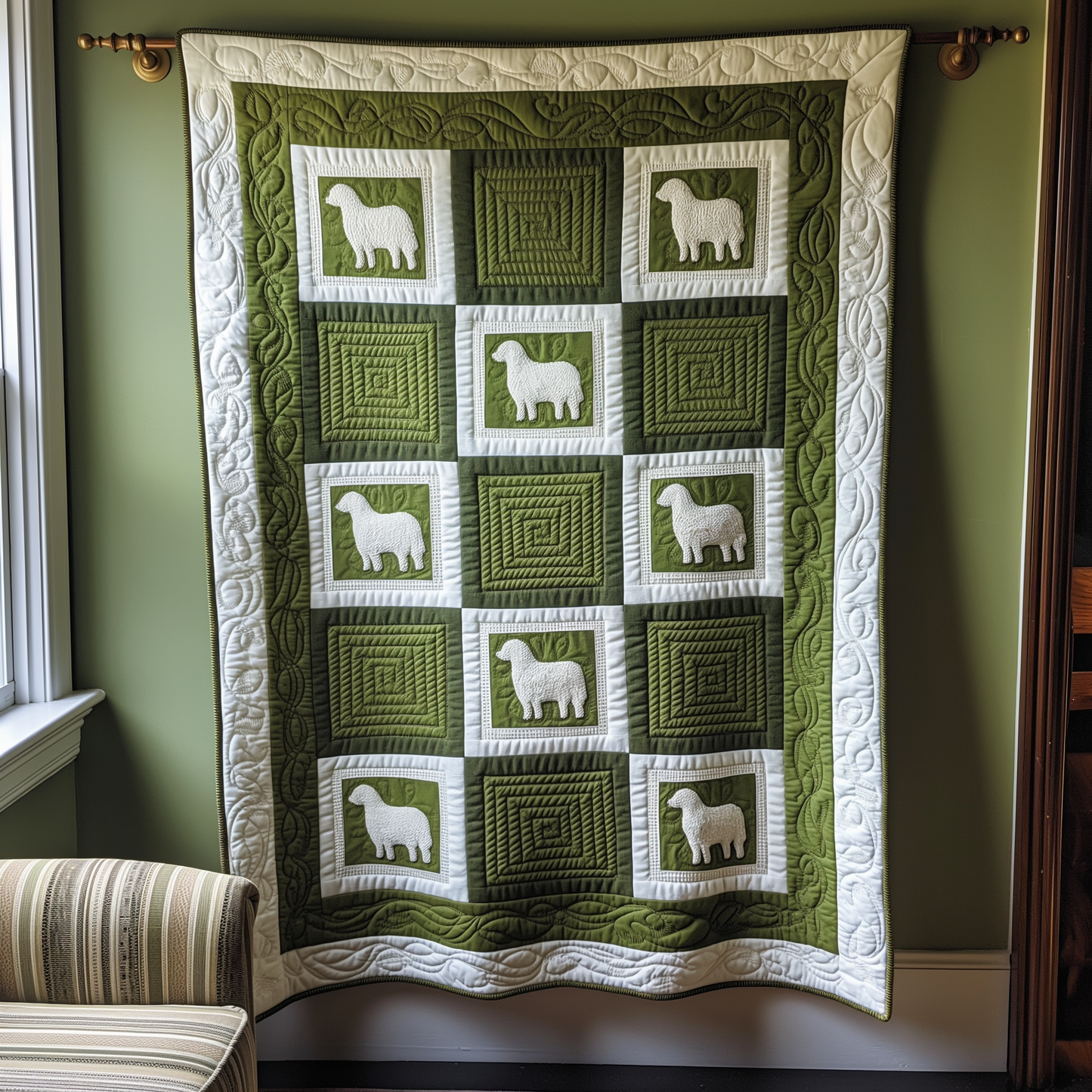 Sheep In Spring Meadow Quilted Blanket NCU0TL298