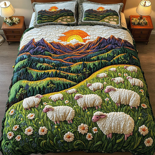 Sheep Meadow Sunrise 3-Piece Quilted Bedding Set NCU0NT4315