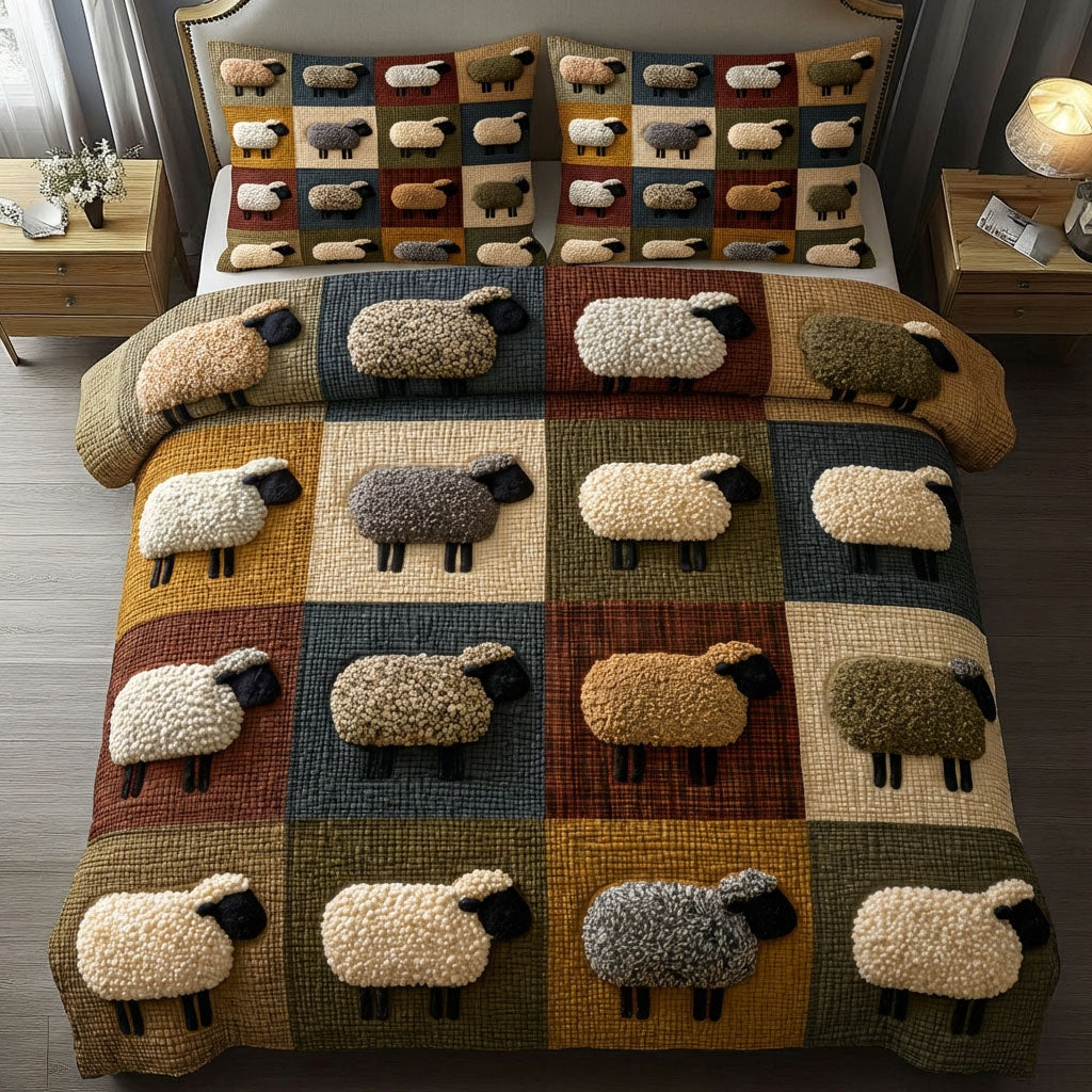 Sheep Patchwork 3-Piece Quilted Bedding Set NCU0DK12090