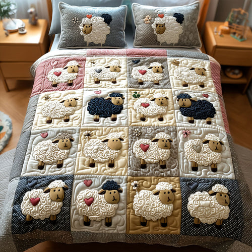 Sheep in Bloom 3-Piece Quilted Bedding Set NCU0PT7569