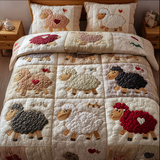 Sheepish Smiles 3-Piece Quilted Bedding Set NCU0PT7570