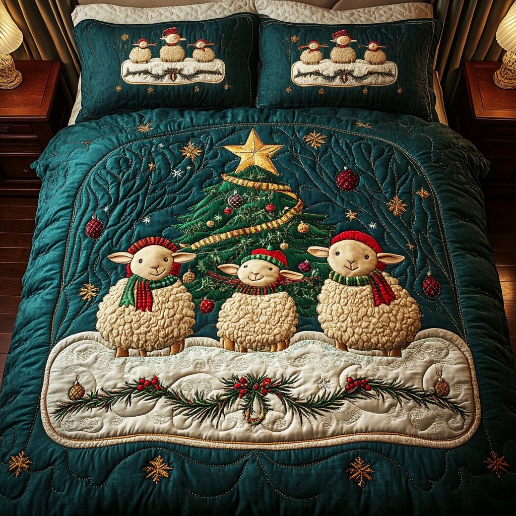 Sheepishly Festive 3-Piece Quilted Bedding Set NCU0VH1132