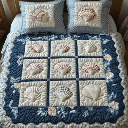 Shell Grid 3-Piece Quilted Bedding Set NCU0XD2235