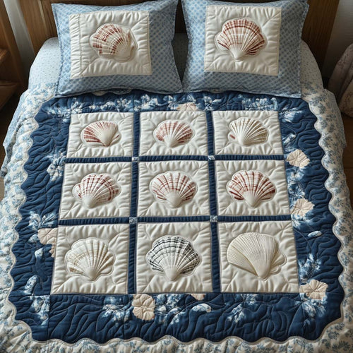 Shell Grid 3-Piece Quilted Bedding Set NCU0XD2235