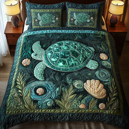 Shell Harmony 3-Piece Quilted Bedding Set NCU0VH1091