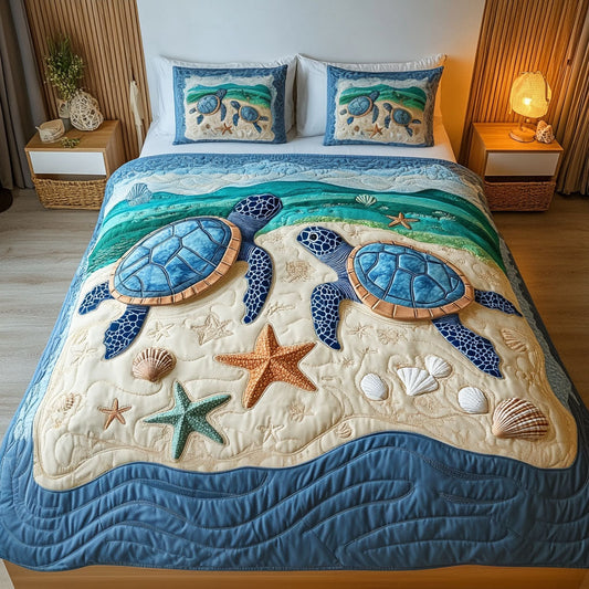 Shellbound Hearts 3-Piece Quilted Bedding Set NCU0NT2796