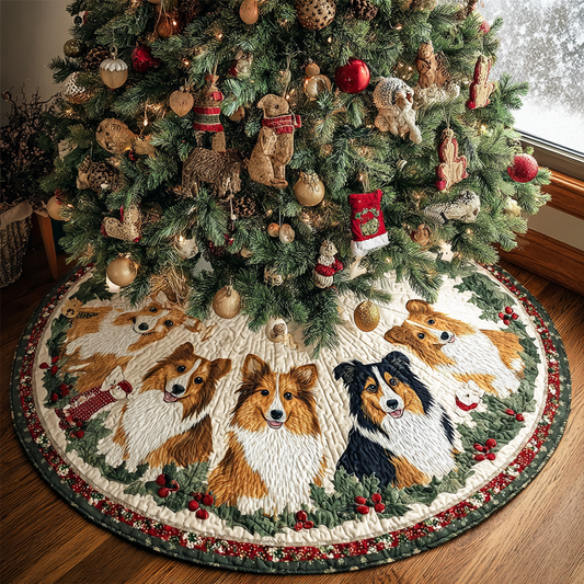 Shetland Sheepdogs Delight Christmas Quilted Tree Skirt NCU0DK10682