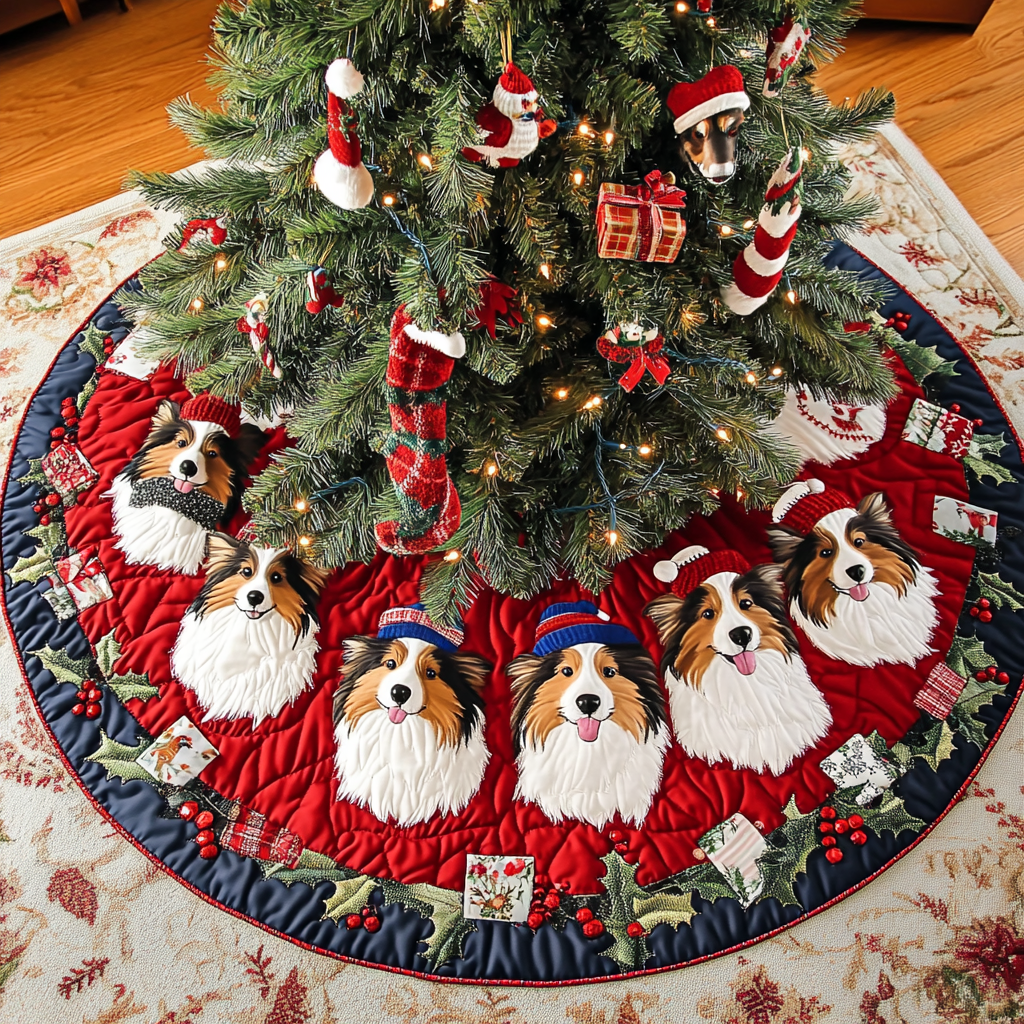 Shetland Sheepdogs Dream Christmas Quilted Tree Skirt NCU0DK10678