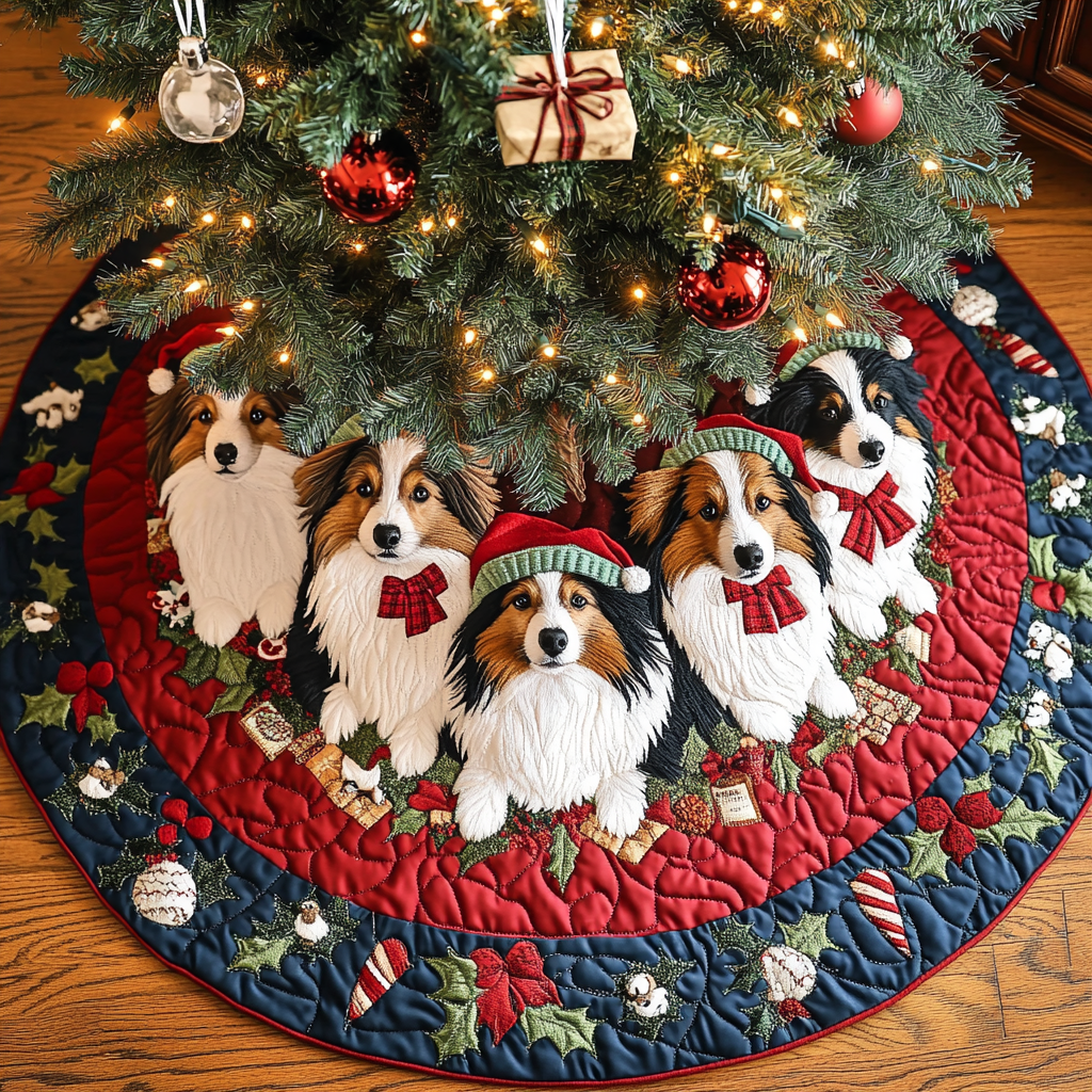 Shetland Sheepdogs Harmony Christmas Quilted Tree Skirt NCU0DK10680