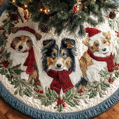 Shetland Sheepdogs Joy Christmas Quilted Tree Skirt NCU0DK10676