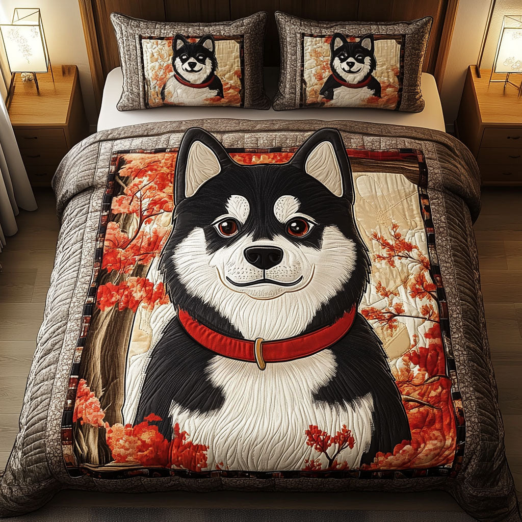 Shiba Autumn Charm 3-Piece Quilted Bedding Set NCU0NT3321