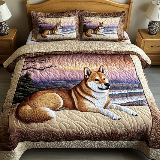 Shiba Dream 3-Piece Quilted Bedding Set NCU0VH2142