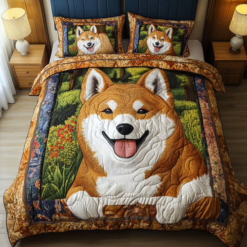 Shiba Forest Smile 3-Piece Quilted Bedding Set NCU0NT3325