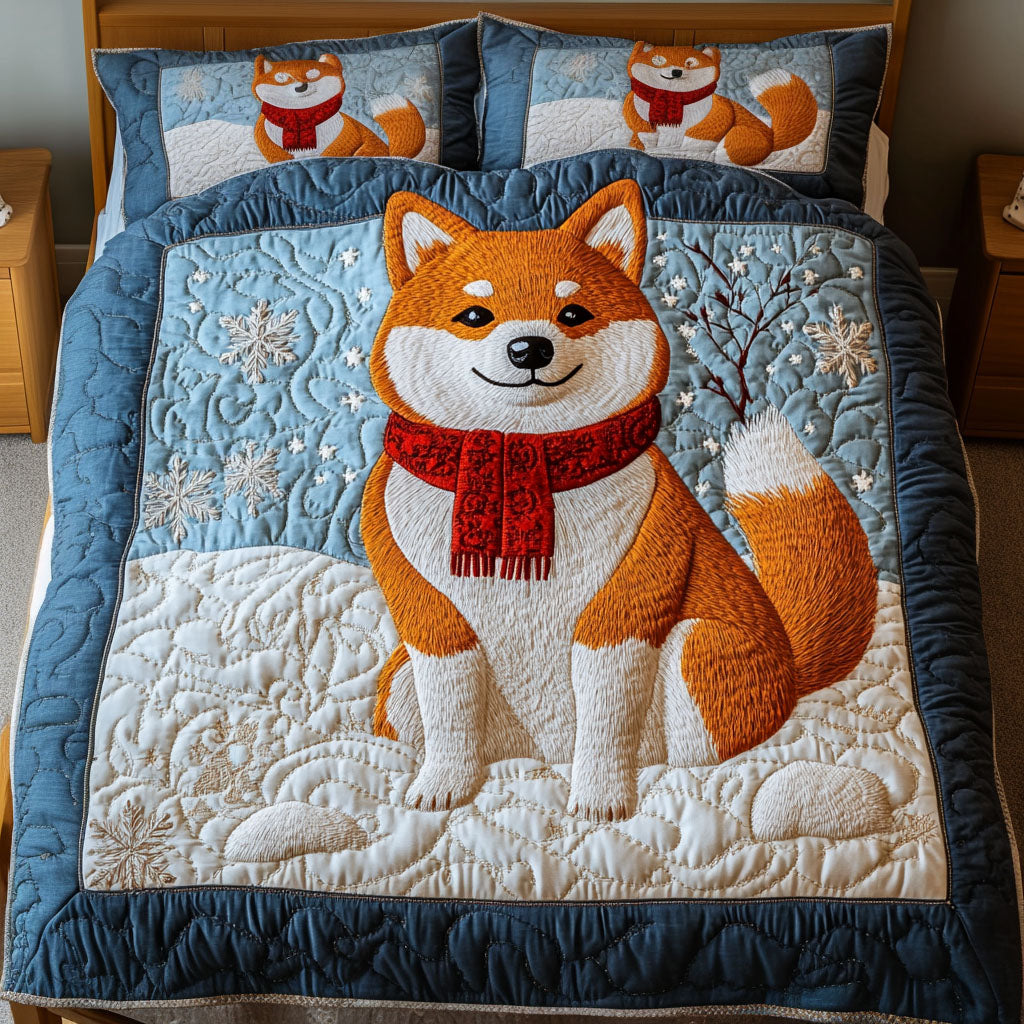 Shiba Snow Scarf 3-Piece Quilted Bedding Set NCU0NT3328