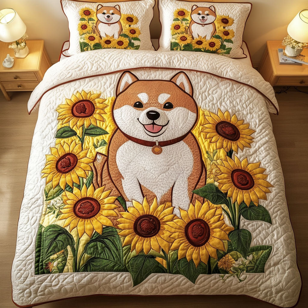 Shiba Sunflower Fields 3-Piece Quilted Bedding Set NCU0NT3329