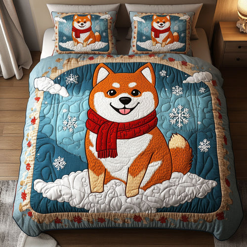 Shiba Winter Blue 3-Piece Quilted Bedding Set NCU0NT3330