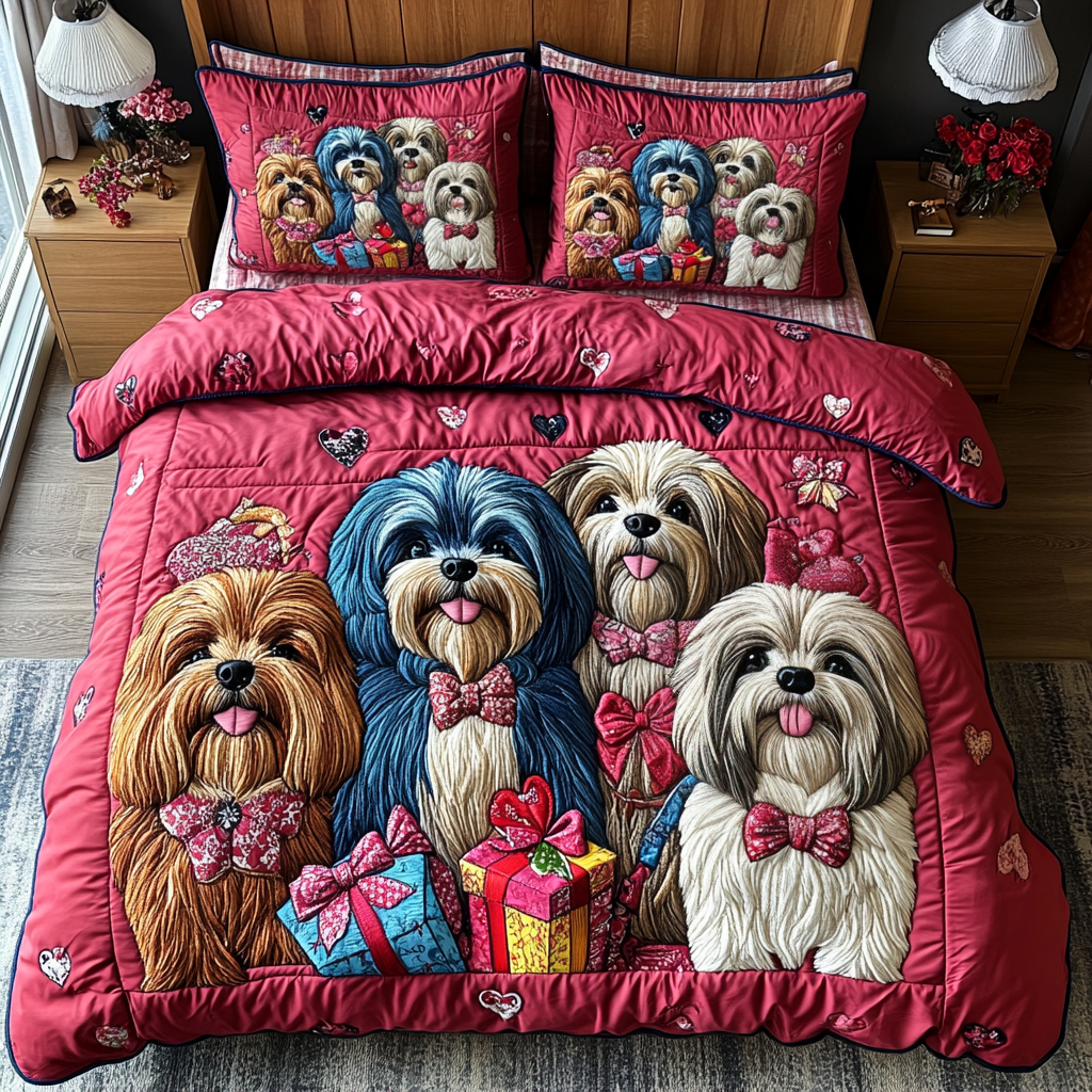 Shih Tzu Bliss 3-Piece Quilted Bedding Set NCU0DV2356