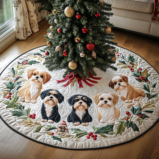 Shih Tzu Cheer Christmas Quilted Tree Skirt NCU0DV8242