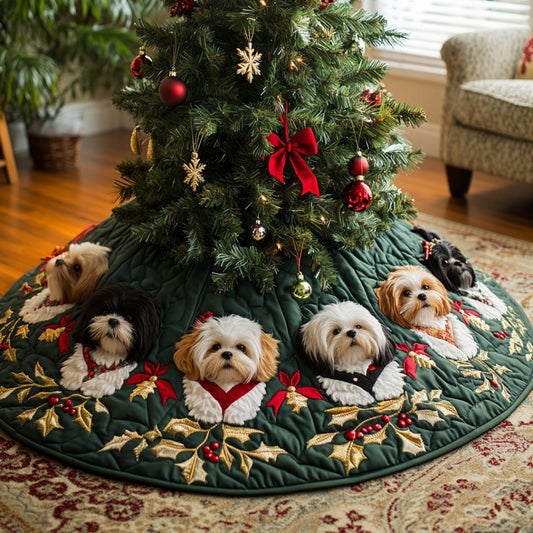 Shih Tzu Delight Christmas Quilted Tree Skirt NCU0DV8246