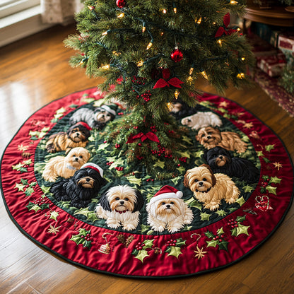 Shih Tzu Joy Christmas Quilted Tree Skirt NCU0DV8234