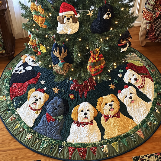 Shih Tzu Reindeer Fun Christmas Quilted Tree Skirt NCU0DV1590