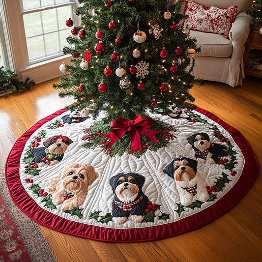 Shih Tzu Wonderland Christmas Quilted Tree Skirt NCU0DV8238