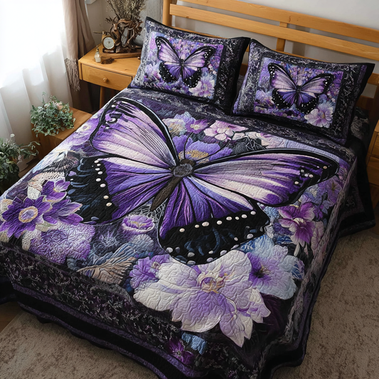 Shimmer Butterfly 3-Piece Quilted Bedding Set NCU0DK10744