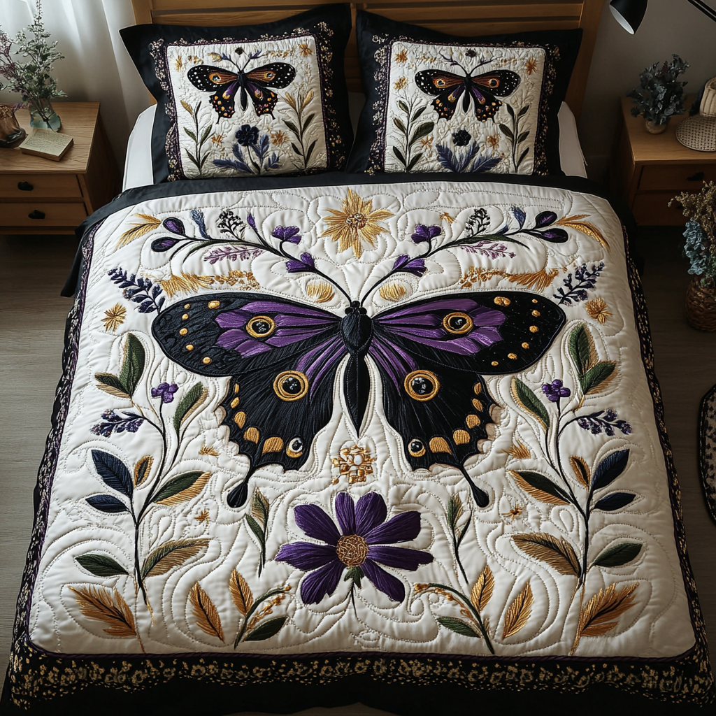 Shimmer Moth 3-Piece Quilted Bedding Set NCU0VL2377
