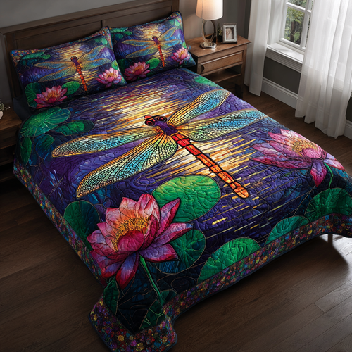 Shiny Dragonfly 3-Piece Quilted Bedding Set NCU0DK10734