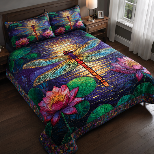 Shiny Dragonfly 3-Piece Quilted Bedding Set NCU0DK10734