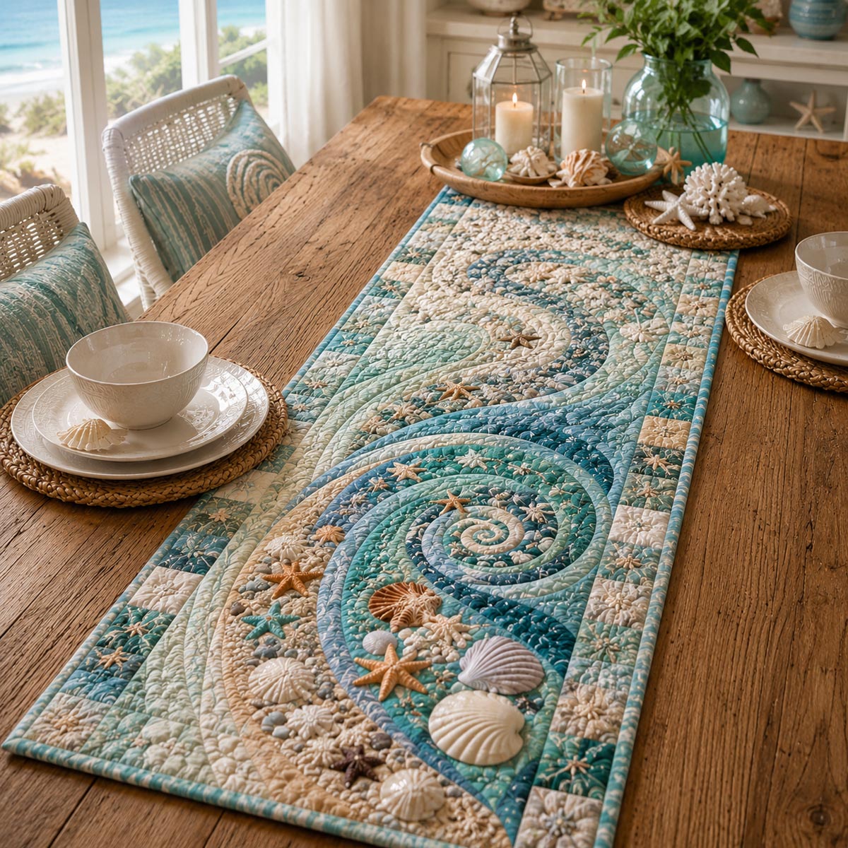 Shoreline Treasures Quilted Table Runner NCU0DV9806