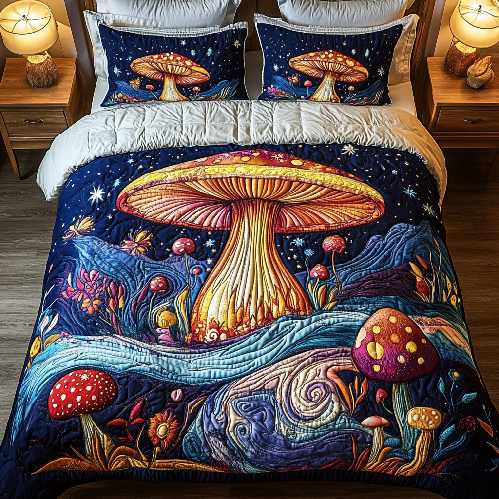 Shroom Glow 3-Piece Quilted Bedding Set NCU0VH1861