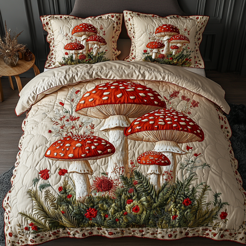 Shroom Serenity 3-Piece Quilted Bedding Set NCU0DK3757