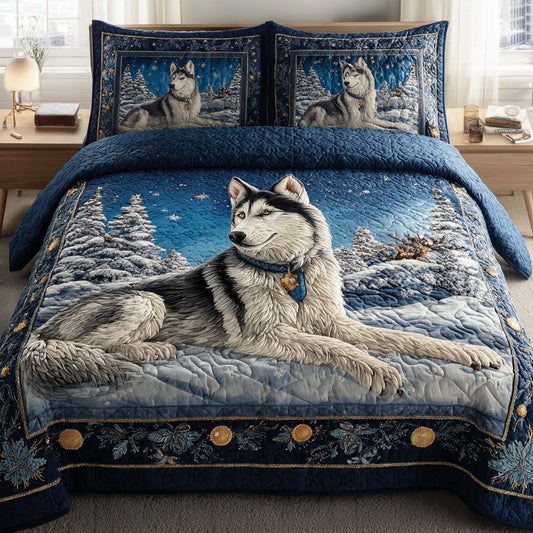Siberian Husky Love 3-Piece Quilted Bedding Set NCU0HH997
