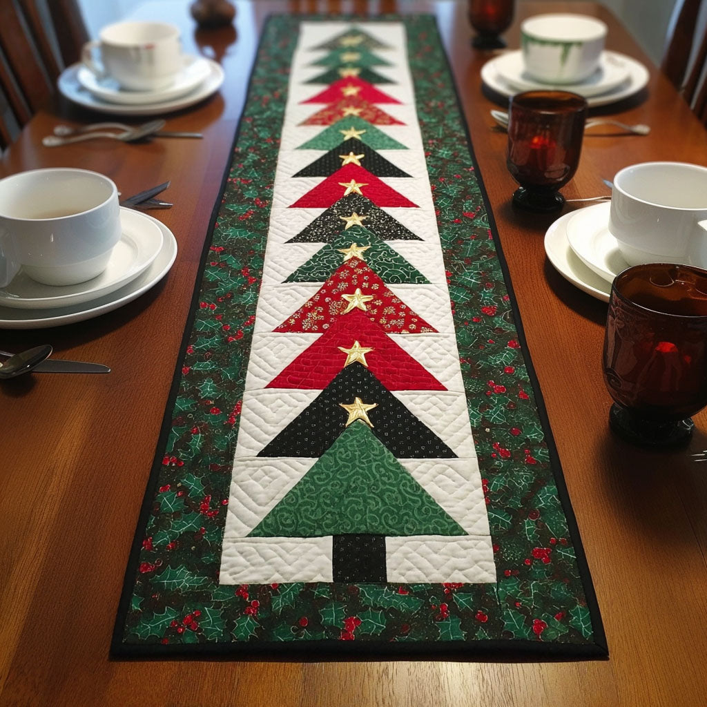 Silent Evergreen Quilted Table Runner NCU0TV294