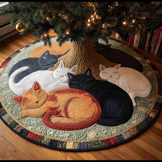 Silent Night Cats Christmas Quilted Tree Skirt NCU0VL2975