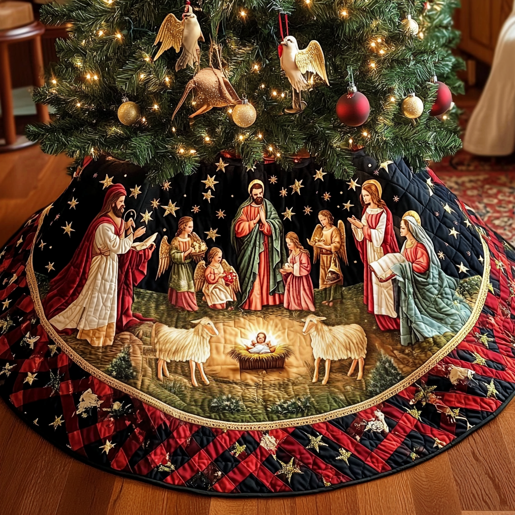 Silent Night Circle Christmas Quilted Tree Skirt NCU0VH110