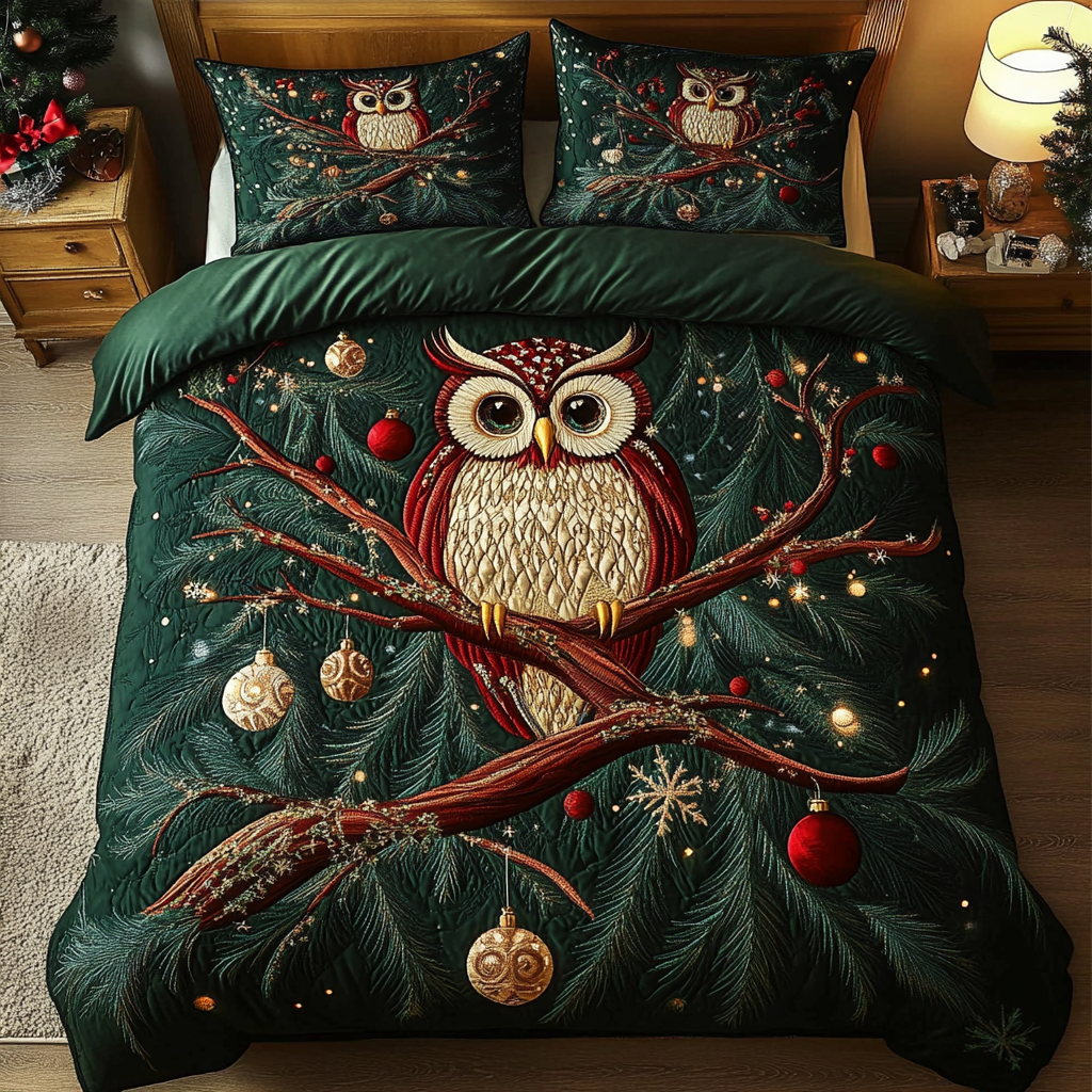 Silent Night Owl 3-Piece Quilted Bedding Set NCU0DK2834