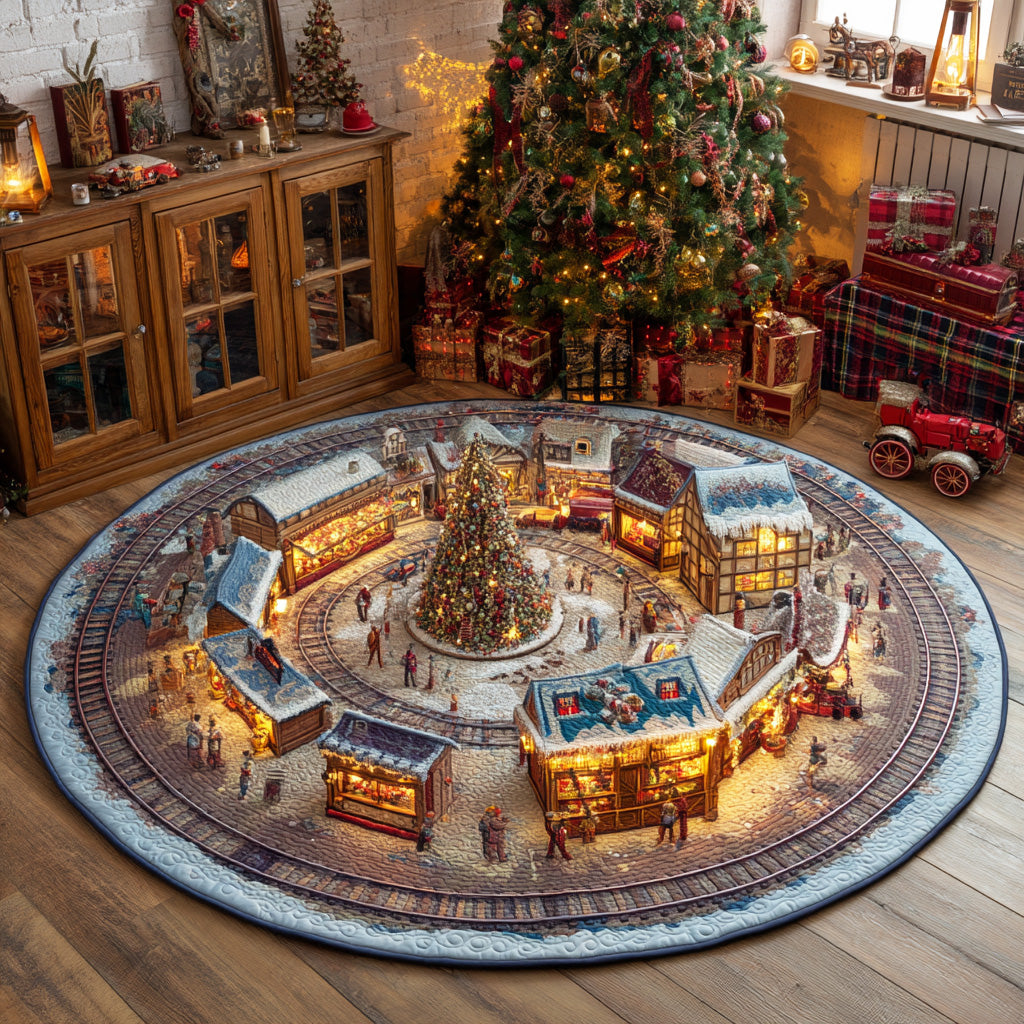 Silent Snow Path Quilted Round Mat NCU0TD1755