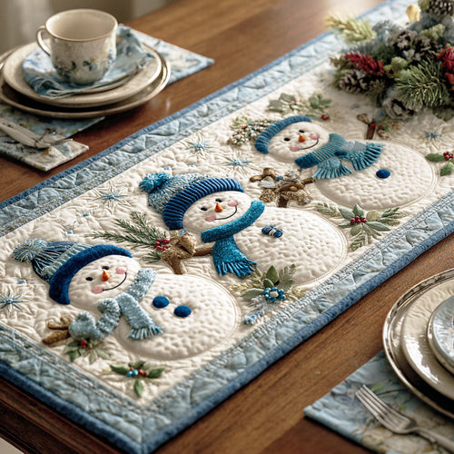 Silent Snowman Blue Quilted Table Runner NCU0TD772